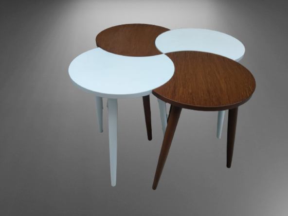 Zigon-Orta 19617 Sehpa Takım HİLAL Model Parlak Ceviz Beyaz Renk Kayın RETRO Ayak - Resim 3