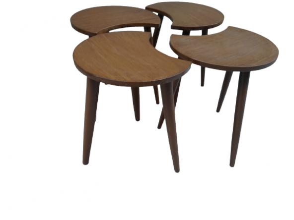 Zigon-Orta 19618 Sehpa Takım HİLAL Model Parlak Ceviz Kayın RETRO Ayak El Yapım - 5