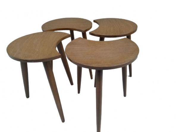Zigon-Orta 19618 Sehpa Takım HİLAL Model Parlak Ceviz Kayın RETRO Ayak El Yapım - 8