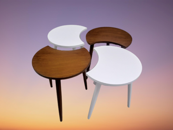 Zigon-Orta 19617 Sehpa Takım HİLAL Model Parlak Ceviz Beyaz Renk Kayın RETRO Ayak - Resim 8