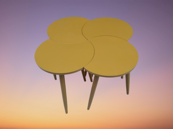 Zigon-Orta 19622 Sehpa Takım HİLAL Model Parlak Hardal Kayın RETRO Ayak El yapım ürün görseli