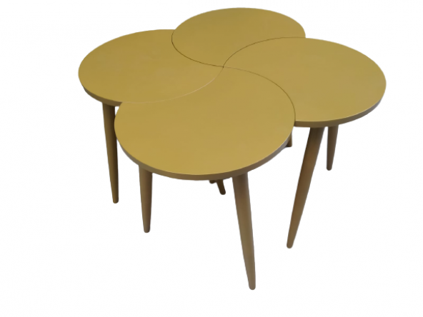 Zigon-Orta 19622 Sehpa Takım HİLAL Model Parlak Hardal Kayın RETRO Ayak El yapım - Resim 2