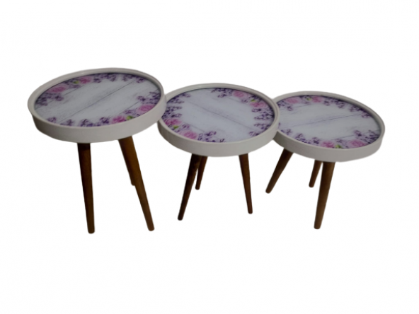 Zigon 19623 Sehpa Çember AKASYA Model Kayın Retro Ceviz 3 Ayak Üstü Cam El Yapım - 3