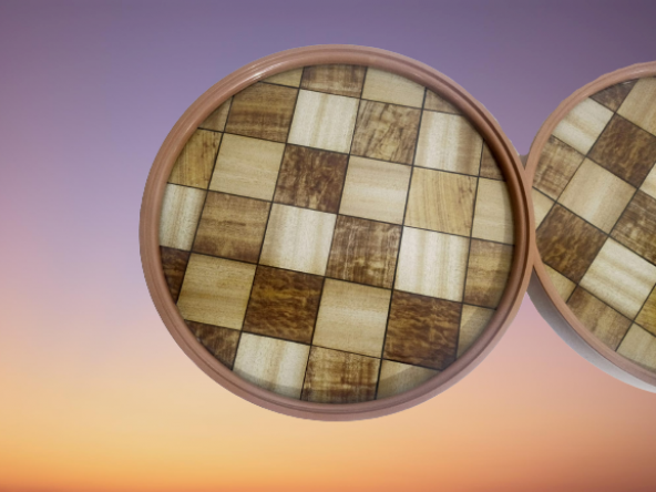 Zigon 19625Sehpa Çember DAMALI Model Kayın Retro Ceviz 3 Ayak Üstü Cam El Yapım - 3