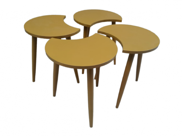 Zigon-Orta 19622 Sehpa Takım HİLAL Model Parlak Hardal Kayın RETRO Ayak El yapım - Resim 5