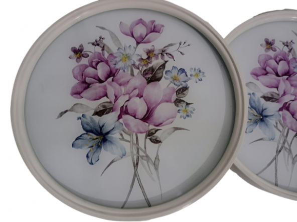 Zigon19630 Sehpa Çember YABAN GÜLÜ Model Kayın Retro Ceviz 3Ayk Üstü Cam El Yapım - 5