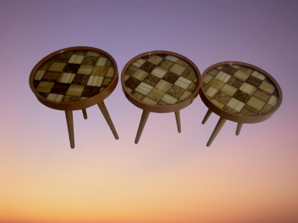 Zigon 19625Sehpa Çember DAMALI Model Kayın Retro Ceviz 3 Ayak Üstü Cam El Yapım - 7