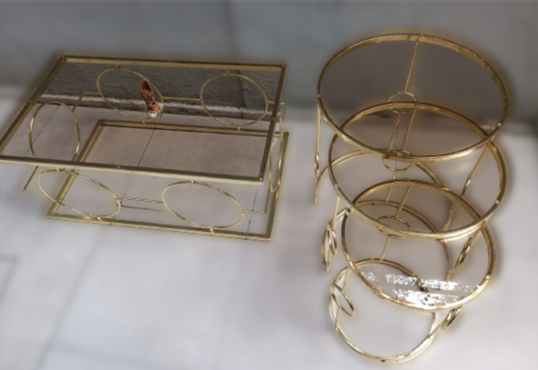 Orta ve zigon Tk 12230 ZLF Halka sehpa Metal Dalga Ayak Gold Kaplama Temper Cam - 4