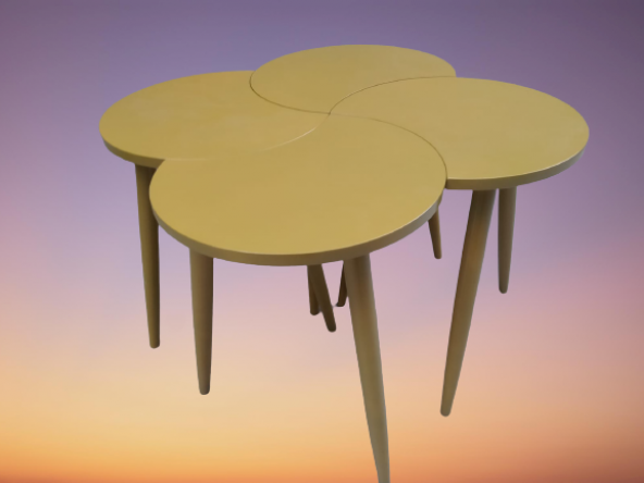 Zigon-Orta 19622 Sehpa Takım HİLAL Model Parlak Hardal Kayın RETRO Ayak El yapım - Resim 3