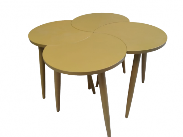 Zigon-Orta 19622 Sehpa Takım HİLAL Model Parlak Hardal Kayın RETRO Ayak El yapım - Resim 4