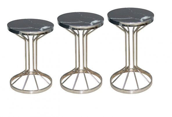 Brc 12738 Bufalo Zigon Model SİYAH Mermer Temper cam Metal GÜMÜŞ Renk Kaplam Ayak - Resim 3