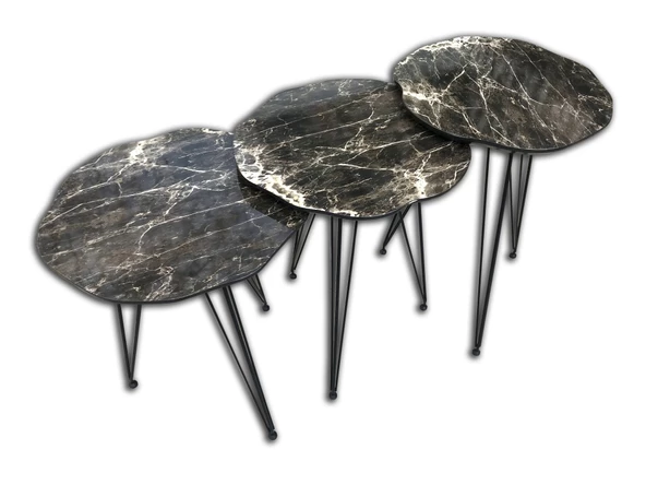 Zigon 17975 PAPATYA Ahşap Siyah Mermer Desen MDF Tabla Metal Ayak V Ayak El Yapım