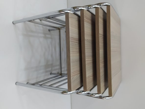 Zigon 14004 Sehpa demet Metal Model Nikelaj Ayak Hint Ceviz Dalgalı Desen El Yapı - Resim 4