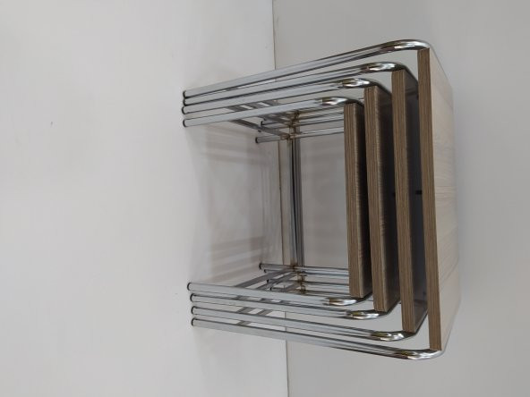 Zigon 14004 Sehpa demet Metal Model Nikelaj Ayak Hint Ceviz Dalgalı Desen El Yapı - Resim 5