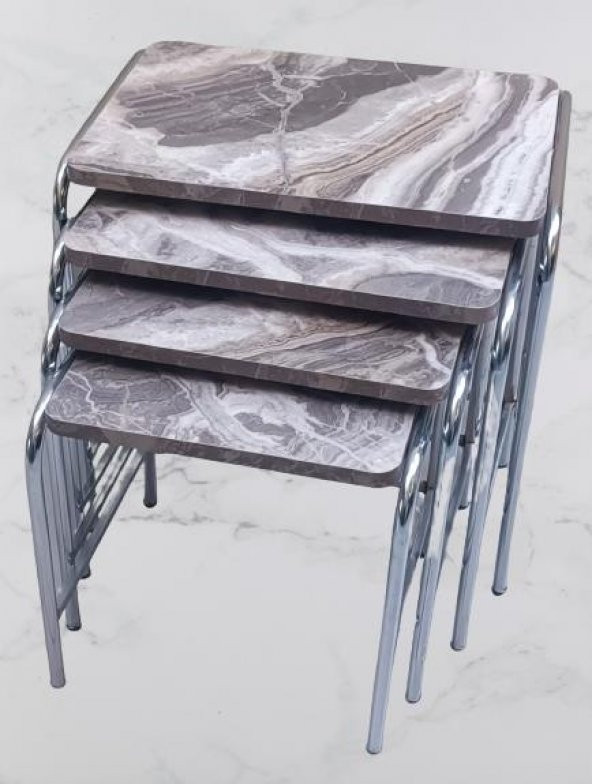 Zigon 134003 Sehpa Demet Model Metal Nikelaj Ayak Mermer Dalgalı Desen El Yapım - 5