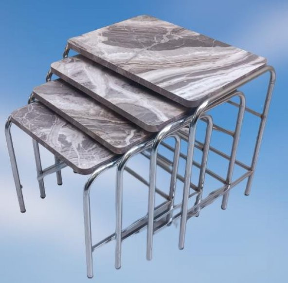Zigon 134003 Sehpa Demet Model Metal Nikelaj Ayak Mermer Dalgalı Desen El Yapım - 6