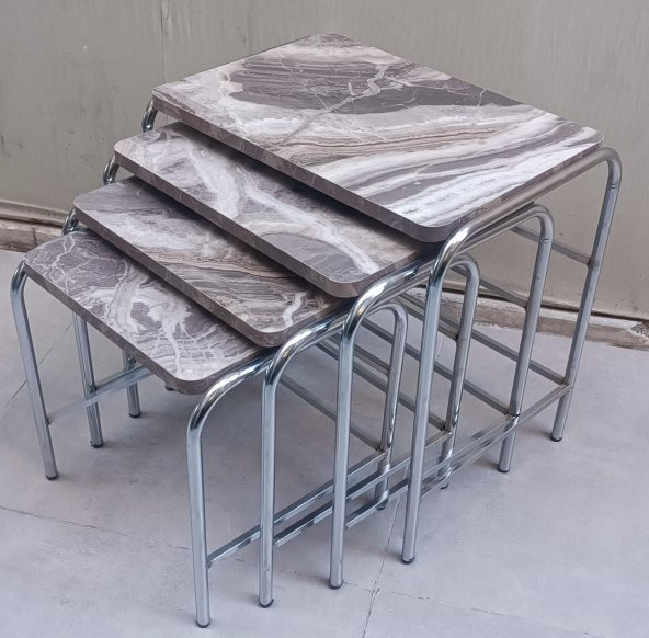 Zigon 134003 Sehpa Demet Model Metal Nikelaj Ayak Mermer Dalgalı Desen El Yapım - 9