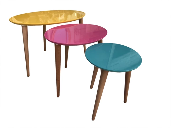 Zigon 13709 Sehpa Model Kayın Retro Konik Ayak Üçgen MDF Tabla ceviz ayak El Yapı - 2