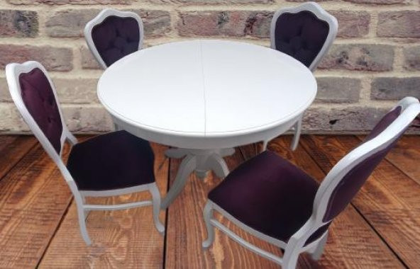 Masa Sandalye 90148 Tk Ihlamur Baba Ayak Model Parlak beyaz MDF Tabla 100 Açılır - 7