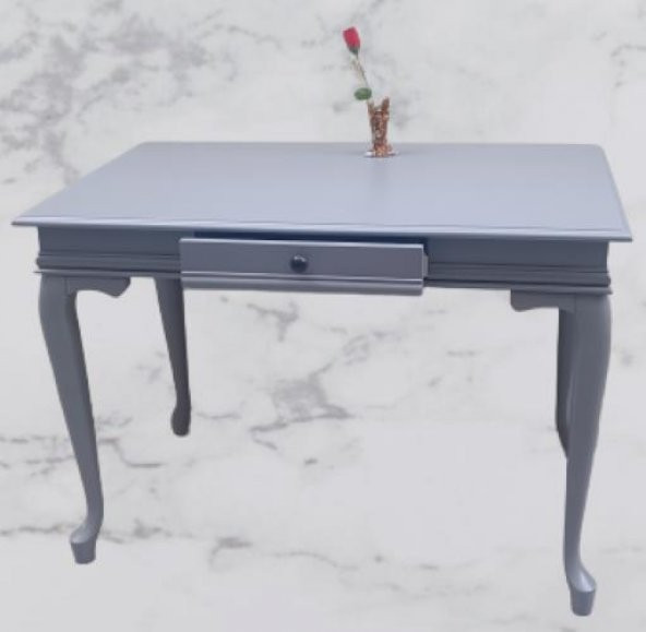 Çalışma masa ST 90139 model kayın aslan ayak çekmec parlak lake gri renk el yapım