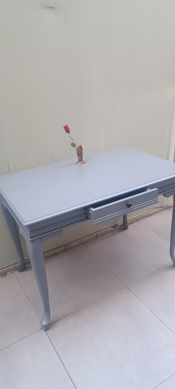 Çalışma masa ST 90139 model kayın aslan ayak çekmec parlak lake gri renk el yapım - 2