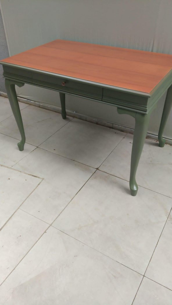 Çalışma masa ST 90141 model kayın aslan ayak Parlak ceviz yeşil renk uyum El yapı - 4