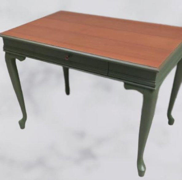 Çalışma masa ST 90141 model kayın aslan ayak Parlak ceviz yeşil renk uyum El yapı - 5