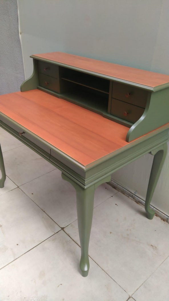 Çalışma masa ST 90140 klasik Model kayın aslan ayak kütüphane Parlak ceviz yeşil uyum - 4