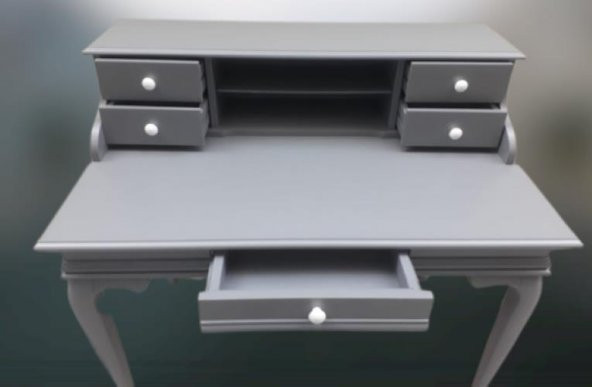 Çalışma masa ST 90138 klasik kayın aslan ayak kütüphane Parlak lake gri El Yapı - 12