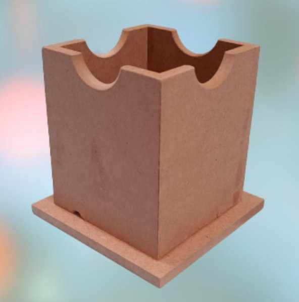 Hobi 90062 Dekoratif Masaüstü Kalemlik Ahşap MDF Kare El Yapım - 3