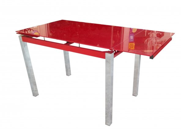 Masa 12360 CAM LAZER YPIŞTIRMA Metal nikelaj ayak Kırmızı TEMPER Cam El Yapım