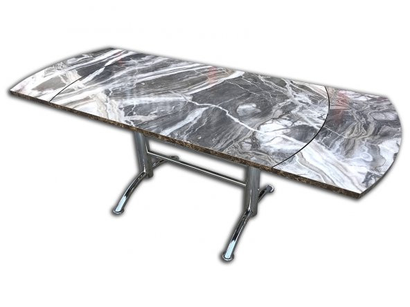 Masa JAPON 12634 Metal Çelik Nikelaj Yandan Açılır Orta Ayak Siyah Mermer El Yapı