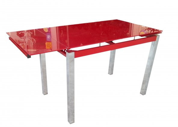 Masa 12360 CAM LAZER YPIŞTIRMA Metal nikelaj ayak Kırmızı TEMPER Cam El Yapım - 6