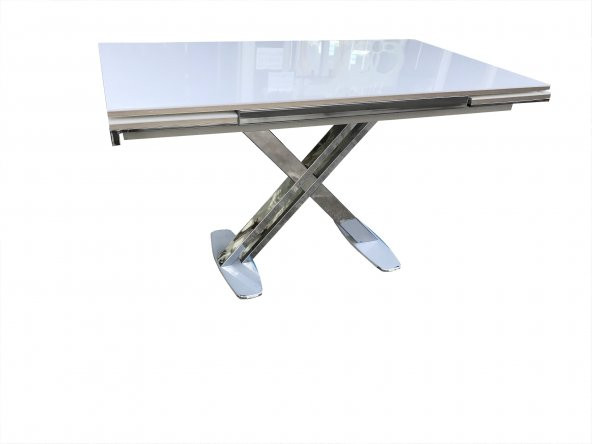 Masa 12628 X AYAK Metal Nikelaj Dikdörtgen Kelebek Yan Açılı TEMPER CAM El yapım