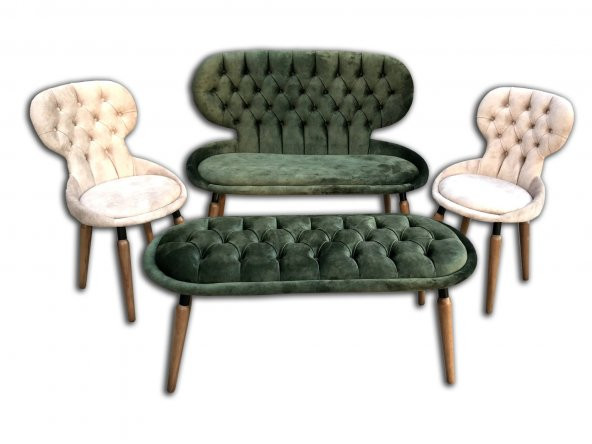 Berjer 12605 Çay Set Model Tk Metal Kayın RETRO ayak Kapiton Kalite Kumaş Döşem