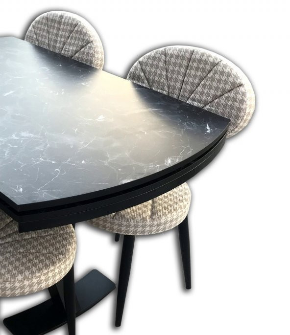 Sandalye-12626 Masa MİDYE Kayın RETRO ayak Mermer Desen Metal Nikelaj Örgü Kumaş - Resim 3