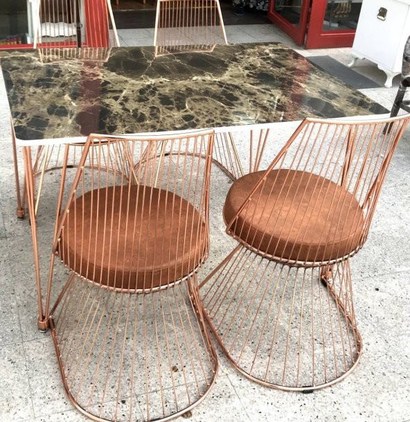 Masa TEL Sandalye 12478 Tk Metal ROSE Renk Kaplama Siyah Mermer Renk Tabla Elyapı - 2