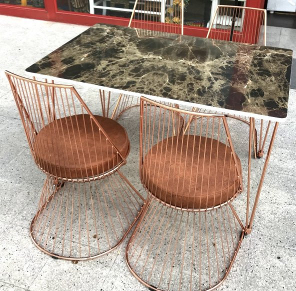 Masa TEL Sandalye 12478 Tk Metal ROSE Renk Kaplama Siyah Mermer Renk Tabla Elyapı - 3