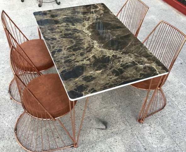 Masa TEL Sandalye 12478 Tk Metal ROSE Renk Kaplama Siyah Mermer Renk Tabla Elyapı - 4