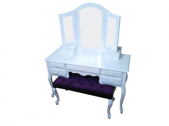 Makyaj Masa 12549 Dresuar 7Çekmec Ahşap Kayın Aslan Ayak Beyaz Yan açılIR ayna - 3