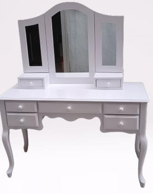 Makyaj Masa 12549 Dresuar 7Çekmec Ahşap Kayın Aslan Ayak Beyaz Yan açılIR ayna - 5