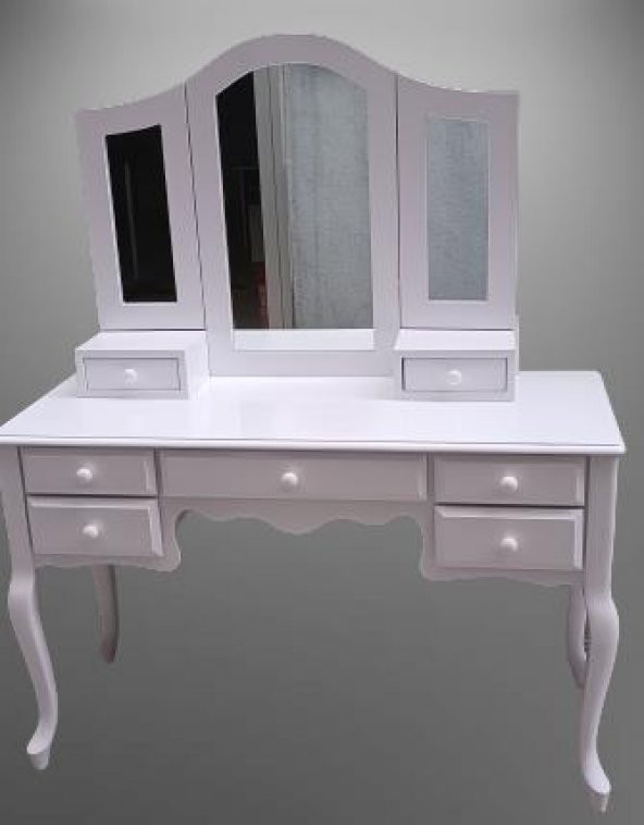 Makyaj Masa 12549 Dresuar 7Çekmec Ahşap Kayın Aslan Ayak Beyaz Yan açılIR ayna - 6