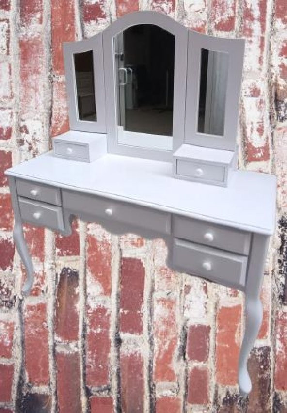 Makyaj Masa 12549 Dresuar 7Çekmec Ahşap Kayın Aslan Ayak Beyaz Yan açılIR ayna - 7