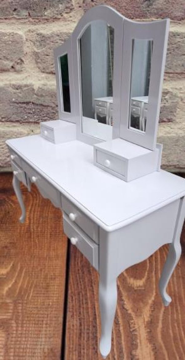 Makyaj Masa 12549 Dresuar 7Çekmec Ahşap Kayın Aslan Ayak Beyaz Yan açılIR ayna - 10