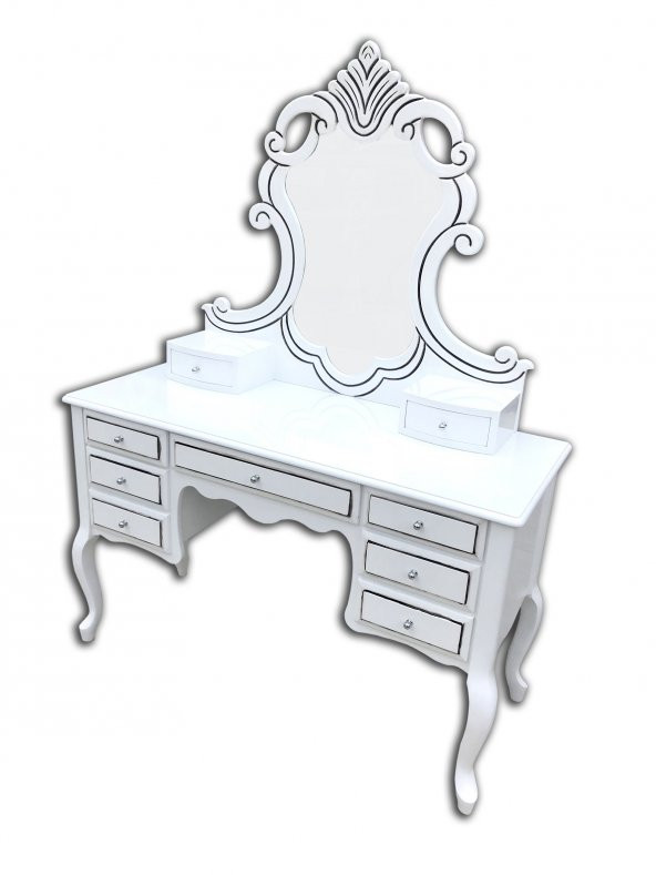 Makyaj Masası 12530 Dresuar Ahşap Kayın Aslan Ayak 9Çekmec Aslan Oyma Nakış Ayna