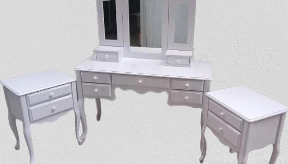 Makyaj Masa 12548 ST 7Çekmece puflu Model Takım Kayın Kayın Klasik Aslan Ayak Komodin - 5