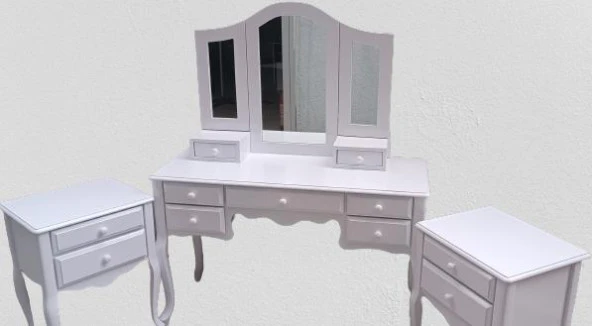 Makyaj Masa 12548 ST 7Çekmece puflu Model Takım Kayın Kayın Klasik Aslan Ayak Komodin - 8