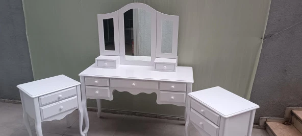 Makyaj Masa 12548 ST 7Çekmece puflu Model Takım Kayın Kayın Klasik Aslan Ayak Komodin - 9
