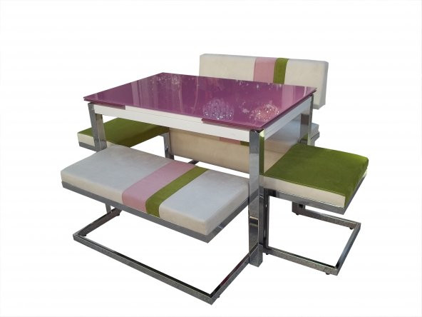 Masa-LOCA BANK takım 12520 Metal Çelik Nikelaj Suni deri Temper cam Sandıklı benc