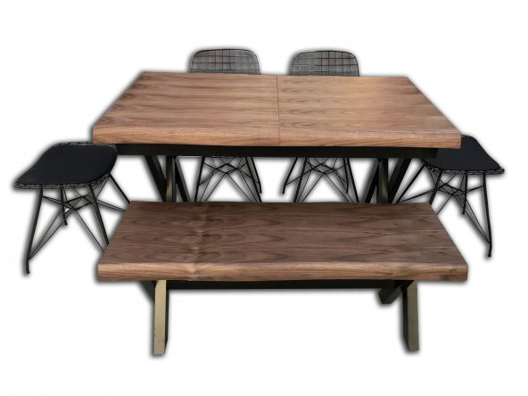 Masa ST Açılır KÜTÜK DESEN Takım Model X metal ayak Benc ve tel sandalye-tabure
